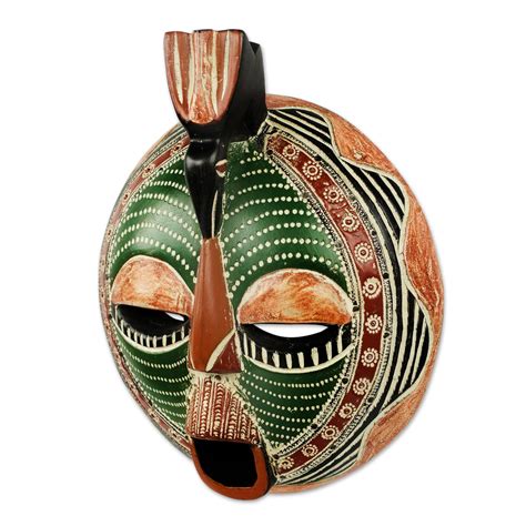 Round Green African Mask Carved By Hand In Ghana Song Of Love And Peace Novica