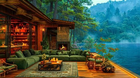 Cozy Spring Lake House Porch Ambience With Soothing Jazz Piano Music