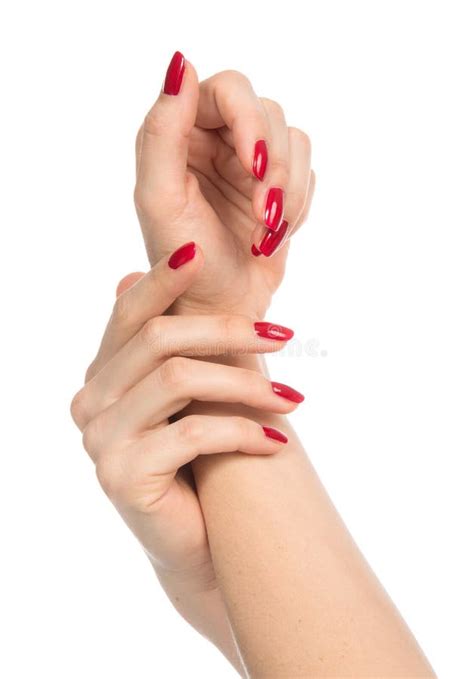 Woman Hands With Manicured Red Nails Stock Image Image Of French