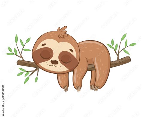 Cute sloth sleeps sweetly.Cartoon vector illustration. Stock Vector ...