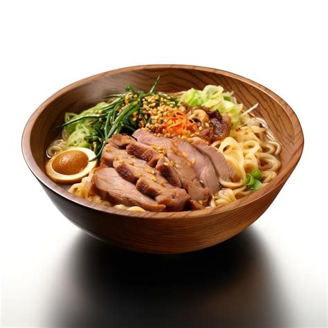 Delicious Japanese Ramen Noodles Isolated On White Background Premium