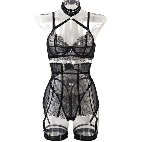 Women Erotic Lace Lingerie Black Transparent Embroidery Mature Women Sex Adult Valentines Day