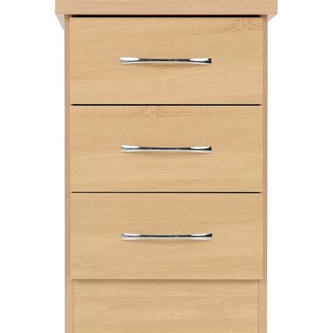 Seconique Nevada 3 Drawer Sonoma Oak Effect Bedside Table Wilko