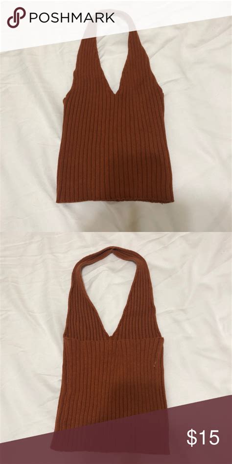 Forever 21 Tan Ribbed Halter Neck Top Sweater Sweater Top Halter