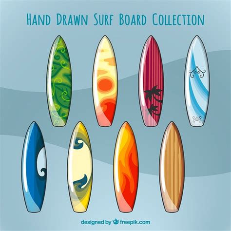 Colección De Tablas De Surf Dibujadas A Mano Vector Gratis