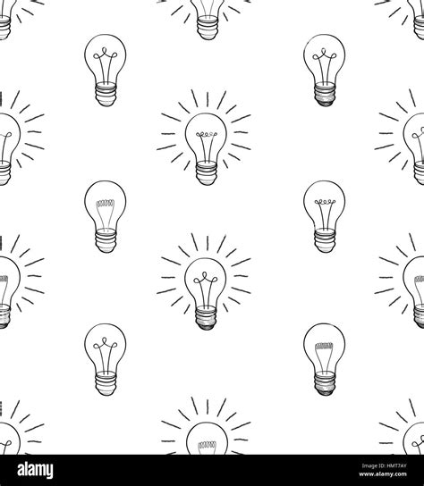 Bulb White Background Electric Lamp Seamless Pattern Doodle Line