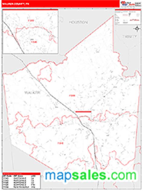 Walker County, TX Wall Map Red Line Style by MarketMAPS