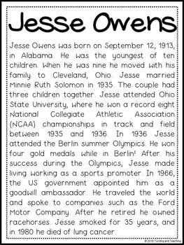 Jesse Owens Biography Pack Distance Learning by A Page Out of History