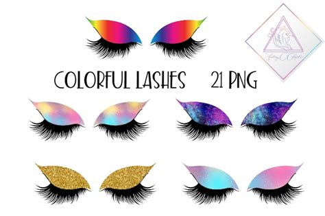 Colorful Lashes Digital Clipart Eyelash Clip Art Gold Etsy