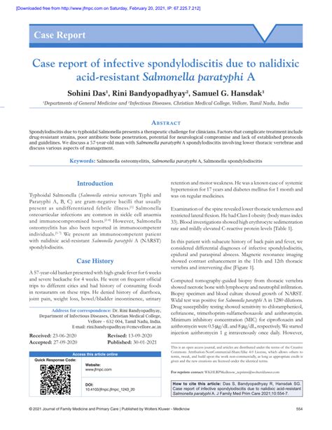 PDF Case Report Of Infective Spondylodiscitis Due To Nalidixic Acid