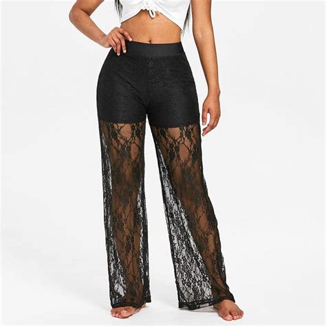 Overmal Fashion Women Summer Casual Lace High Waisted Wide Leg Pants