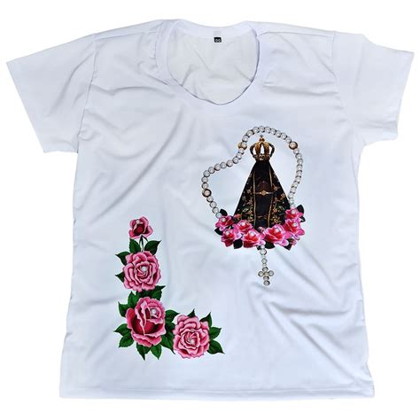 Camiseta Nossa Senhora Aparecida Rosas Bordada Baby Look Shopee Brasil