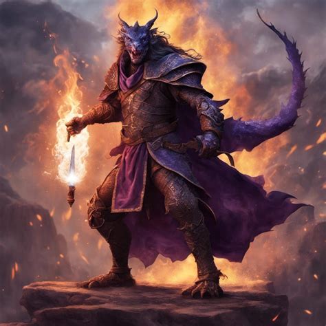 A Purple Scaled Dragonborn Casting A Firebolt Spell Ai Generated