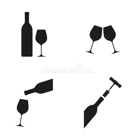 Wine Icon Set Wine Bottle Glasses Corkscrew And Cork Vector Illustration Stock Vector