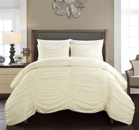 Chic Home Kaiah 3 Piece Comforter Set Contemporary Striped Ruched