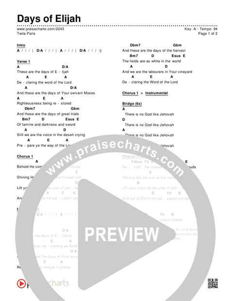 Days Of Elijah Chords Pdf Twila Paris Praisecharts