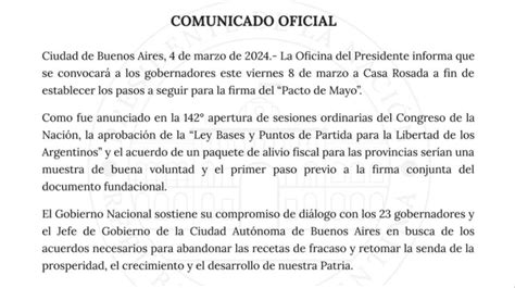 El gobierno convocará a una reunión con gobernadores antes de Pacto del