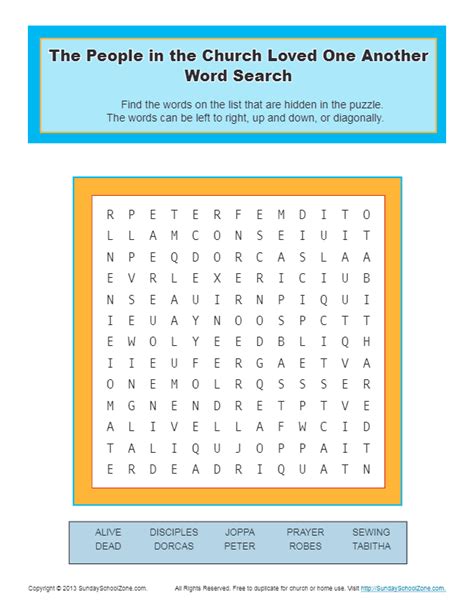 The People In The Church Loved One Another Bible Word Search