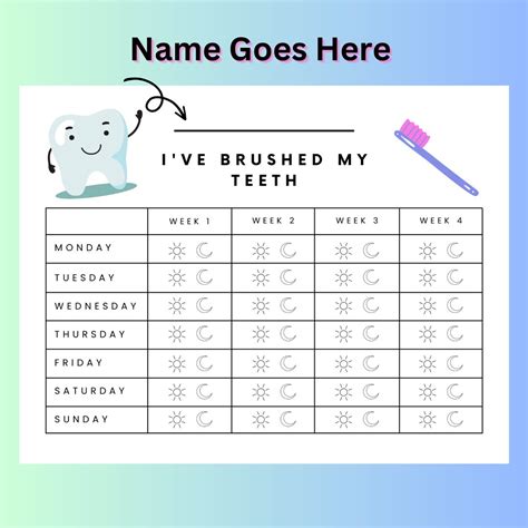 Kids Brush Your Teeth Chart Printable Checklist Tooth Brushing Chart