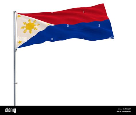 Flag of Philippines in wartime on the flagpole fluttering in the wind ...