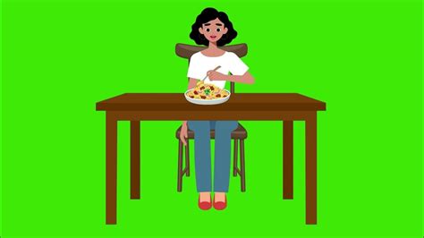 No Copyright 2d Animation Cartoon Woman Eating Rice Green Screen