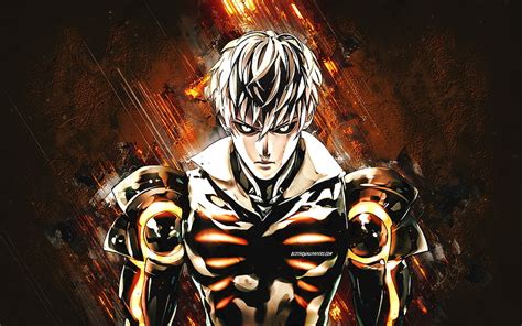 Genos One Punch Man Brown Stone Background Grunge Art Onepunchman