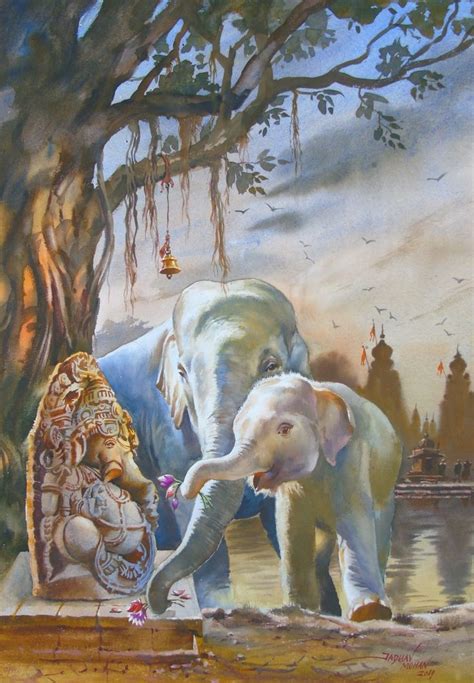 Ganesha painting elephants worshipping of lord Ganesha, artist Jadhav Mohan | Hinduísmo, Budismo ...