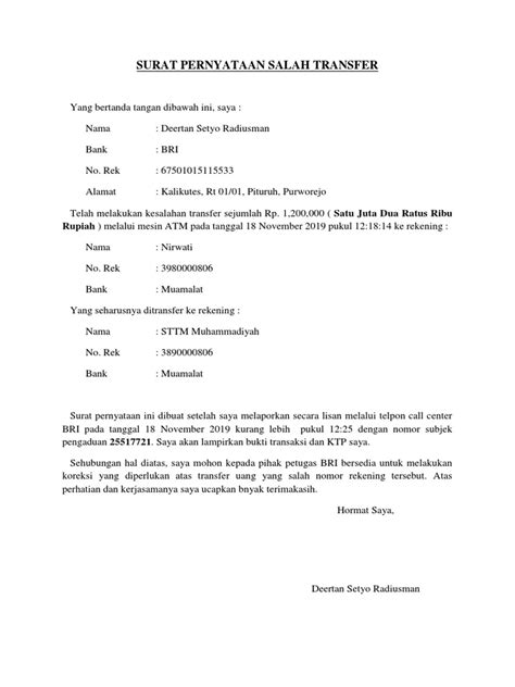 Surat Pernyataan Salah Transfer Pdf