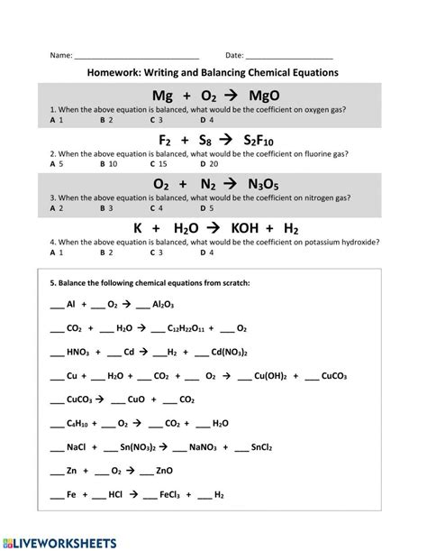 Free Writing And Balancing Equations Worksheet Download Free Writing And Balancing Equations