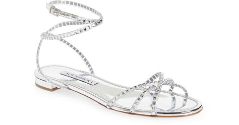 Aquazzura Dance Crystal Embellished Flat Sandal In White Lyst