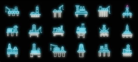 Sea Drilling Rig Icons Set Vector Neon Vector Art At Vecteezy