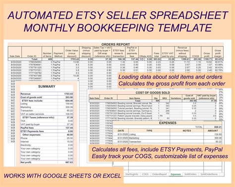 Etsy Seller Spreadsheet Etsy Bookkeeping Template Etsy Etsy In 2021