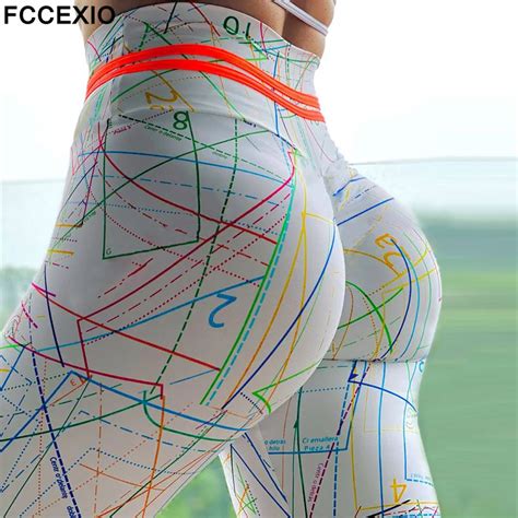 Fccexio Digital Line 3d Print Women Pants Push Up Running Sports