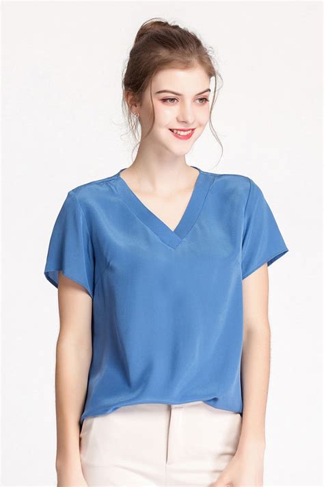 Natural Silk Top Womens V Neck Short Sleeve 100 Silk Crepe De Chine