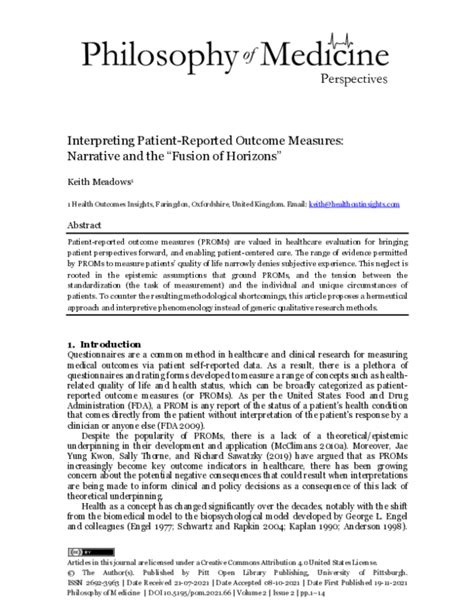 Pdf Interpreting Patient Reported Outcome Measures Narrative And The