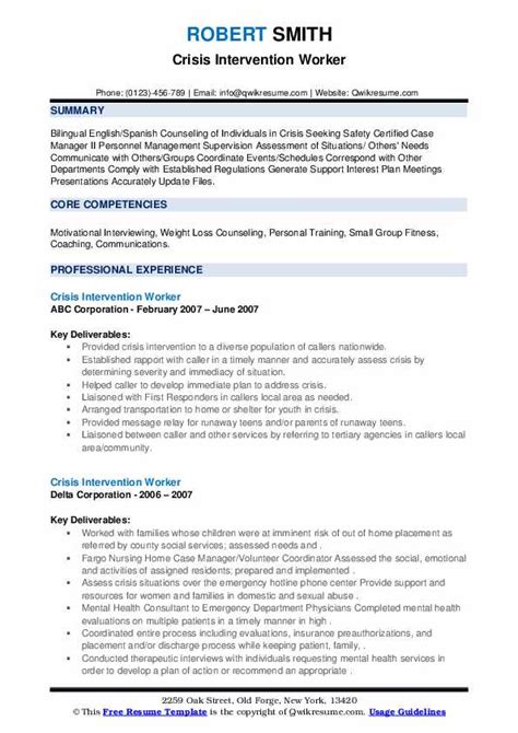 Crisis Intervention Worker Resume Samples Qwikresume