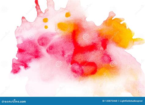 Abstract Painting with Bright Red, Pink and Orange Watercolour Paint Blots Stock Illustration ...