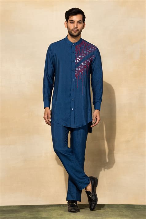 Buy DiyaRajvvir Blue Cotton Cutdana Embroidered Kurta Set Online Aza