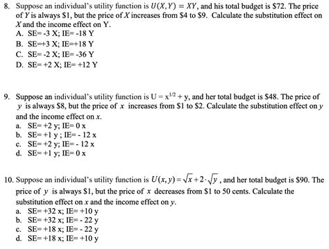 Solved Suppose An Individual S Utility Function Is Chegg