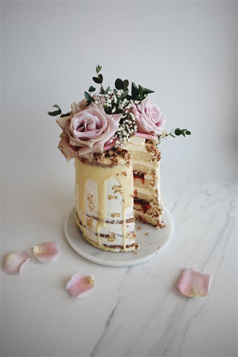 Rhubarb And Rose Naked Cake With Coconut Buttercream Butter And Brioche