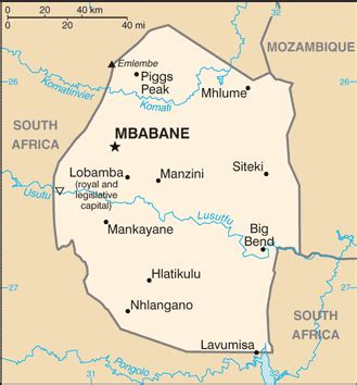 Eswatini Swaziland Map Physical Worldometer