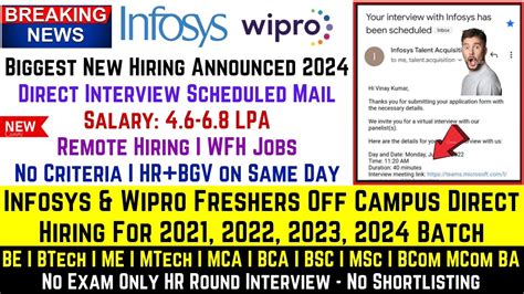 Infosys Wipro Freshers OFF Campus Direct Hiring Announced For 2020