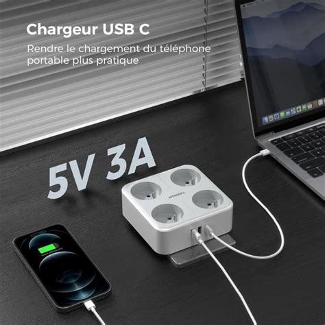 Prise Multiple Usb Multiprise Murale 4 Prises Française Avec 1 Usb C