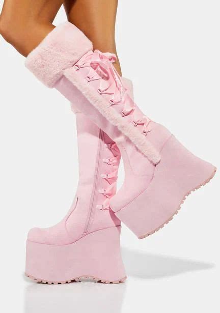 Demonia Swing 815 Knee High Buckle Platform Boots Pink Holographic