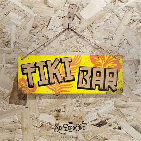 Tiki Bar Metal Sign Horizontal Vintage Worn Rusty Look Printed Retro