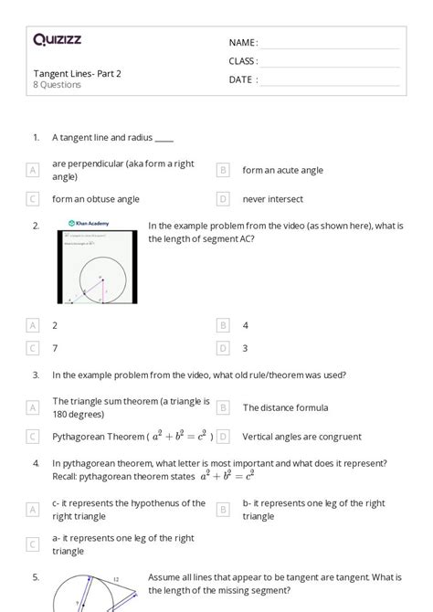 50 Tangent Lines Worksheets For 10th Year On Quizizz Free And Printable