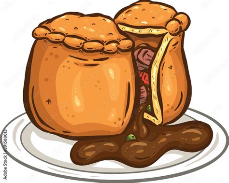 Cartoon Meat Pie Pasty Food Illustration Stock Vector | Adobe Stock