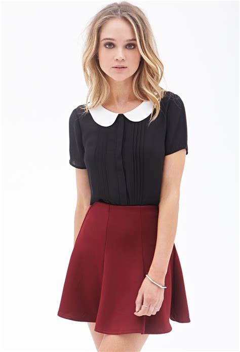 Pleated Peter Pan Collar Top Clothing 2000120119 Forever 21 UK