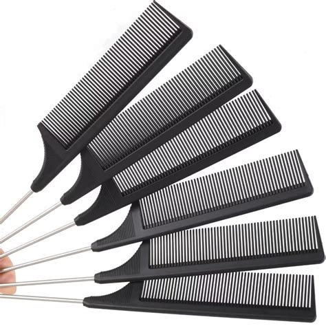 6 Packs Metal Rat Tail Combs For Hair Stylist Stainless Steel Pin Rat