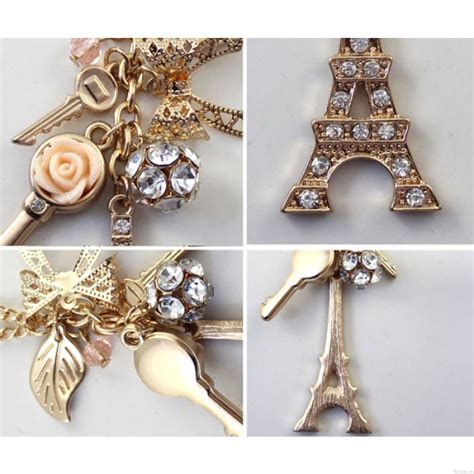 Eiffel Tower Rhinestone Keys Sweater Chain Necklace Fashion Necklaces